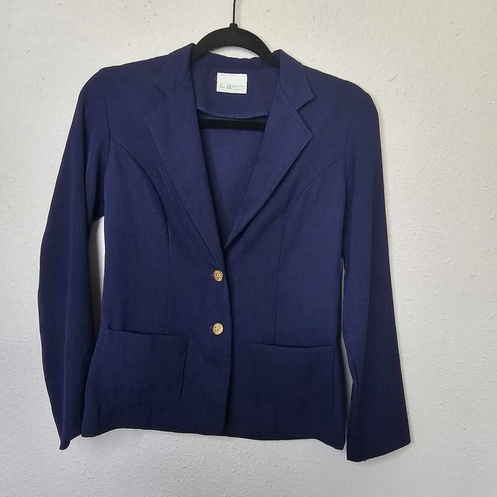 Vintage Sears JR Bazaar Navy Blue Gold Crest Blazer Jacket Women S M Academia